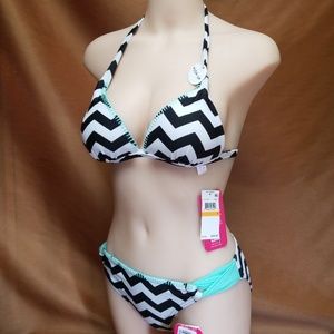 Hula Honey Push Up Bikini White Black Chevron S/6